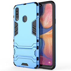 Silicone Matte Finish and Plastic Back Cover Case with Stand A01 for Samsung Galaxy A20s Sky Blue