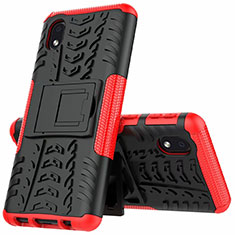 Silicone Matte Finish and Plastic Back Cover Case with Stand A01 for Samsung Galaxy M01 Core Red