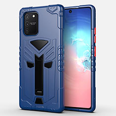 Silicone Matte Finish and Plastic Back Cover Case with Stand A01 for Samsung Galaxy S10 Lite Blue