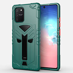Silicone Matte Finish and Plastic Back Cover Case with Stand A01 for Samsung Galaxy S10 Lite Green