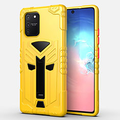 Silicone Matte Finish and Plastic Back Cover Case with Stand A01 for Samsung Galaxy S10 Lite Yellow