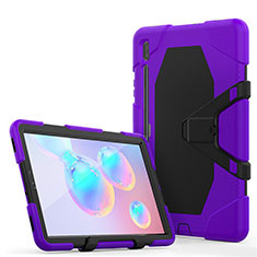 Silicone Matte Finish and Plastic Back Cover Case with Stand A01 for Samsung Galaxy Tab S6 10.5 SM-T860 Purple