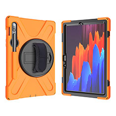 Silicone Matte Finish and Plastic Back Cover Case with Stand A01 for Samsung Galaxy Tab S7 11 Wi-Fi SM-T870 Orange