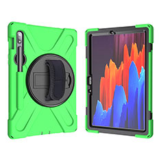 Silicone Matte Finish and Plastic Back Cover Case with Stand A01 for Samsung Galaxy Tab S7 4G 11 SM-T875 Green