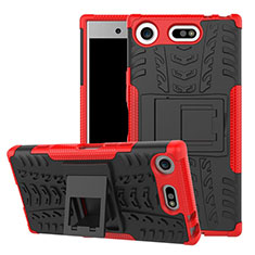 Silicone Matte Finish and Plastic Back Cover Case with Stand A01 for Sony Xperia XZ1 Compact Red