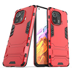 Silicone Matte Finish and Plastic Back Cover Case with Stand A01 for Xiaomi Mi 11 Pro 5G Red