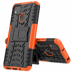 Silicone Matte Finish and Plastic Back Cover Case with Stand A01 for Xiaomi POCO C3 Orange