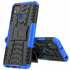 Silicone Matte Finish and Plastic Back Cover Case with Stand A01 for Xiaomi Redmi 9 India Blue