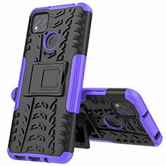 Silicone Matte Finish and Plastic Back Cover Case with Stand A01 for Xiaomi Redmi 9C Purple