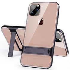 Silicone Matte Finish and Plastic Back Cover Case with Stand A02 for Apple iPhone 11 Pro Black