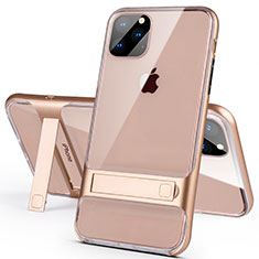 Silicone Matte Finish and Plastic Back Cover Case with Stand A02 for Apple iPhone 11 Pro Gold