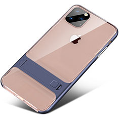 Silicone Matte Finish and Plastic Back Cover Case with Stand A02 for Apple iPhone 11 Pro Max Blue