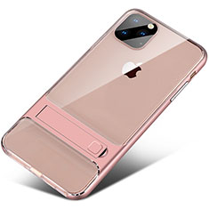Silicone Matte Finish and Plastic Back Cover Case with Stand A02 for Apple iPhone 11 Pro Max Rose Gold