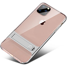 Silicone Matte Finish and Plastic Back Cover Case with Stand A02 for Apple iPhone 11 Pro Max Silver