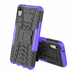 Silicone Matte Finish and Plastic Back Cover Case with Stand A02 for Apple iPhone XR Purple