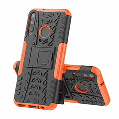 Silicone Matte Finish and Plastic Back Cover Case with Stand A02 for Huawei P40 Lite E Orange