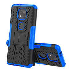 Silicone Matte Finish and Plastic Back Cover Case with Stand A02 for Motorola Moto G Power (2021) Blue