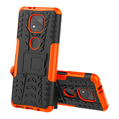 Silicone Matte Finish and Plastic Back Cover Case with Stand A02 for Motorola Moto G Power (2021) Orange
