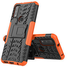 Silicone Matte Finish and Plastic Back Cover Case with Stand A02 for Motorola Moto G Pure Orange