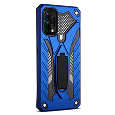 Silicone Matte Finish and Plastic Back Cover Case with Stand A02 for Realme 7 Pro Blue