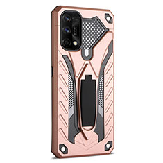 Silicone Matte Finish and Plastic Back Cover Case with Stand A02 for Realme 7 Pro Rose Gold