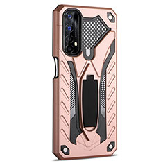 Silicone Matte Finish and Plastic Back Cover Case with Stand A02 for Realme Narzo 30 4G Rose Gold