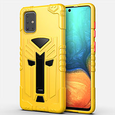 Silicone Matte Finish and Plastic Back Cover Case with Stand A02 for Samsung Galaxy A71 5G Yellow