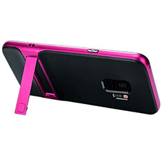 Silicone Matte Finish and Plastic Back Cover Case with Stand A02 for Samsung Galaxy S9 Hot Pink