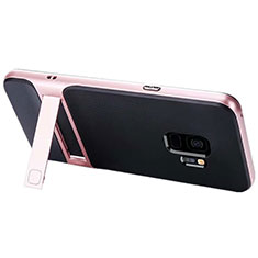 Silicone Matte Finish and Plastic Back Cover Case with Stand A02 for Samsung Galaxy S9 Rose Gold