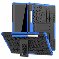 Silicone Matte Finish and Plastic Back Cover Case with Stand A02 for Samsung Galaxy Tab S6 10.5 SM-T860 Blue
