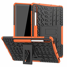 Silicone Matte Finish and Plastic Back Cover Case with Stand A02 for Samsung Galaxy Tab S6 10.5 SM-T860 Orange