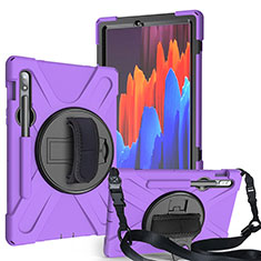Silicone Matte Finish and Plastic Back Cover Case with Stand A02 for Samsung Galaxy Tab S7 11 Wi-Fi SM-T870 Purple
