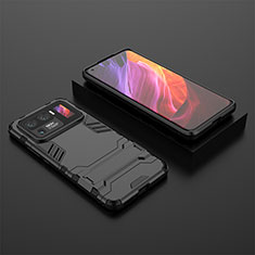 Silicone Matte Finish and Plastic Back Cover Case with Stand A02 for Xiaomi Mi 11 Ultra 5G Black