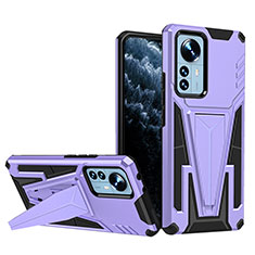 Silicone Matte Finish and Plastic Back Cover Case with Stand A02 for Xiaomi Mi 12 5G Purple