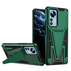 Silicone Matte Finish and Plastic Back Cover Case with Stand A02 for Xiaomi Mi 12 Pro 5G Green