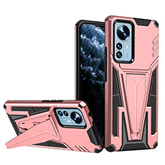 Silicone Matte Finish and Plastic Back Cover Case with Stand A02 for Xiaomi Mi 12S 5G Rose Gold