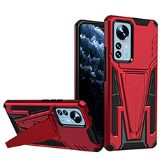 Silicone Matte Finish and Plastic Back Cover Case with Stand A02 for Xiaomi Mi 12X 5G Red