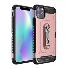 Silicone Matte Finish and Plastic Back Cover Case with Stand A03 for Apple iPhone 11 Pro Rose Gold