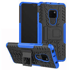 Silicone Matte Finish and Plastic Back Cover Case with Stand A03 for Huawei Mate 20 Blue