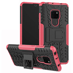 Silicone Matte Finish and Plastic Back Cover Case with Stand A03 for Huawei Mate 20 Pink