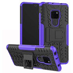 Silicone Matte Finish and Plastic Back Cover Case with Stand A03 for Huawei Mate 20 Purple