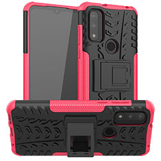 Silicone Matte Finish and Plastic Back Cover Case with Stand A03 for Motorola Moto G Pure Hot Pink