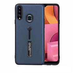 Silicone Matte Finish and Plastic Back Cover Case with Stand A03 for Samsung Galaxy A20s Blue