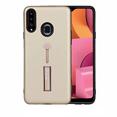 Silicone Matte Finish and Plastic Back Cover Case with Stand A03 for Samsung Galaxy A20s Gold