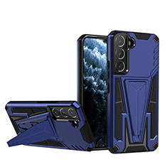 Silicone Matte Finish and Plastic Back Cover Case with Stand A03 for Samsung Galaxy S21 5G Blue