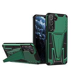 Silicone Matte Finish and Plastic Back Cover Case with Stand A03 for Samsung Galaxy S21 5G Green