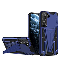 Silicone Matte Finish and Plastic Back Cover Case with Stand A03 for Samsung Galaxy S21 FE 5G Blue