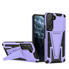 Silicone Matte Finish and Plastic Back Cover Case with Stand A03 for Samsung Galaxy S21 Plus 5G Purple