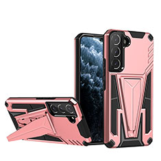 Silicone Matte Finish and Plastic Back Cover Case with Stand A03 for Samsung Galaxy S21 Plus 5G Rose Gold