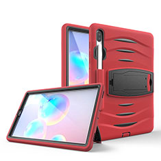 Silicone Matte Finish and Plastic Back Cover Case with Stand A03 for Samsung Galaxy Tab S6 10.5 SM-T860 Red